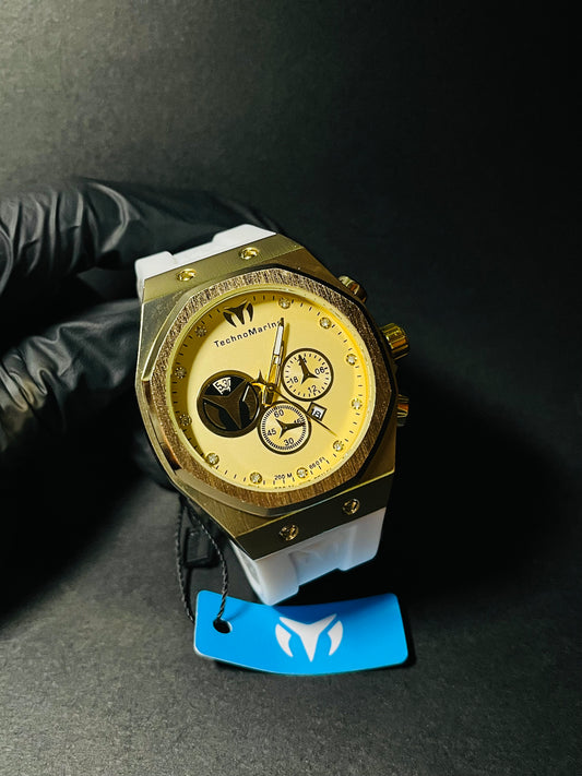 Technomarine Correa Blanca con Fondo Dorado